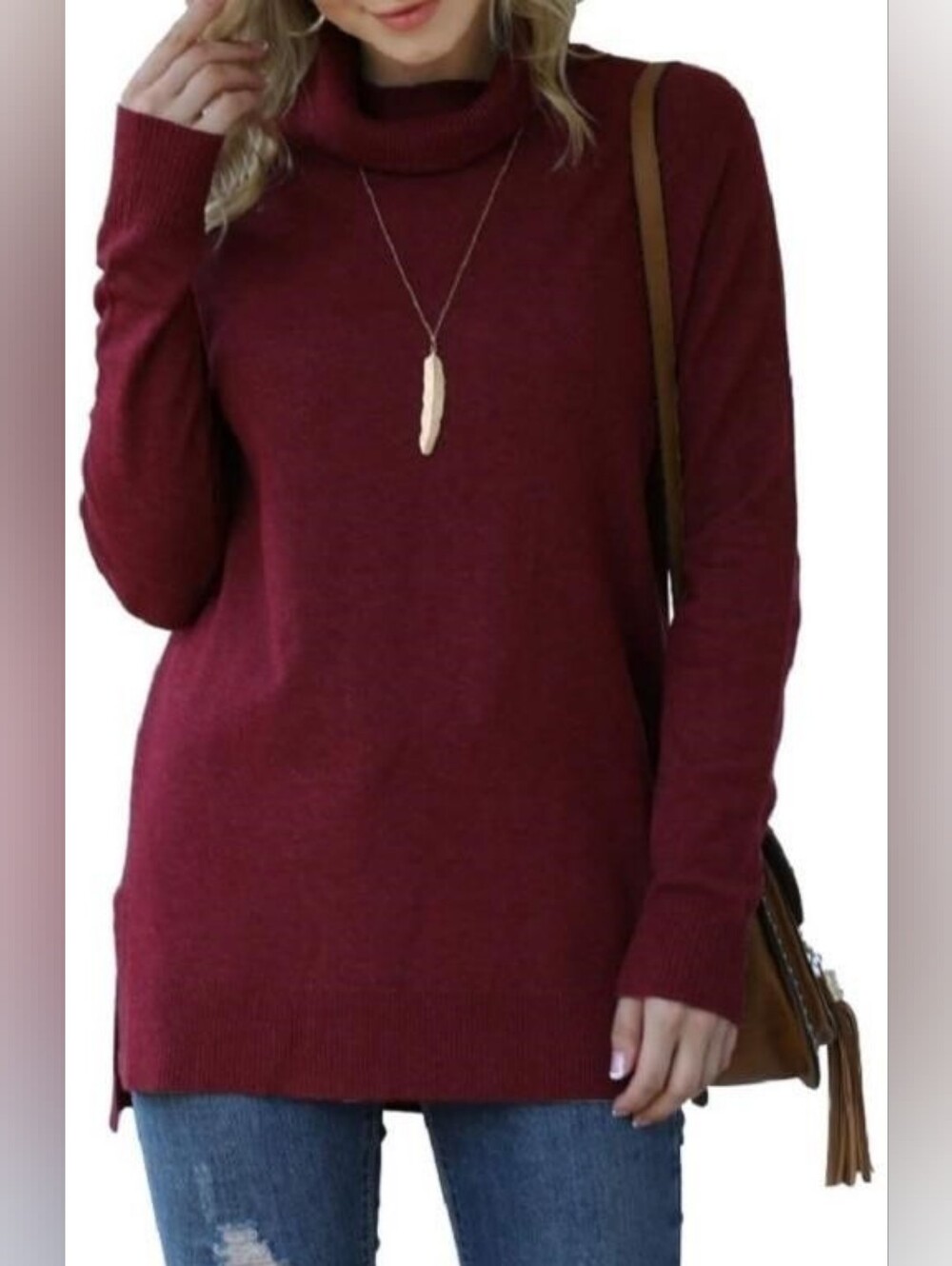 Burgundy Oversized Cowl Tunic Sweater Est. XL Winter Fall Casual